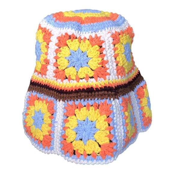 POL Crochet Granny Square Chenille Polyester Bucket Hat One Size NWOT - Picture 5 of 16